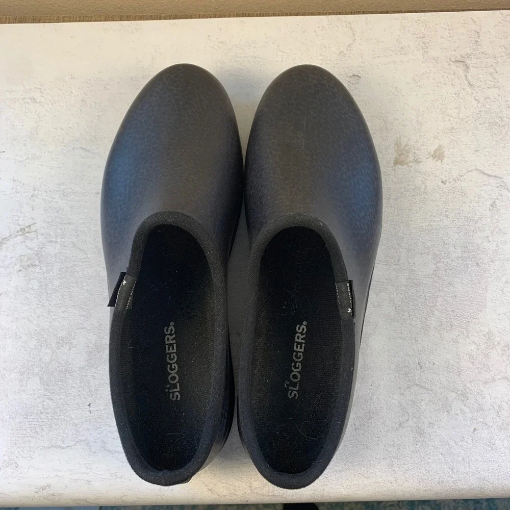 Sloggers Men 12 Garden Shoes Black Textured Waterproof Rubber Slip On Rain Clogs